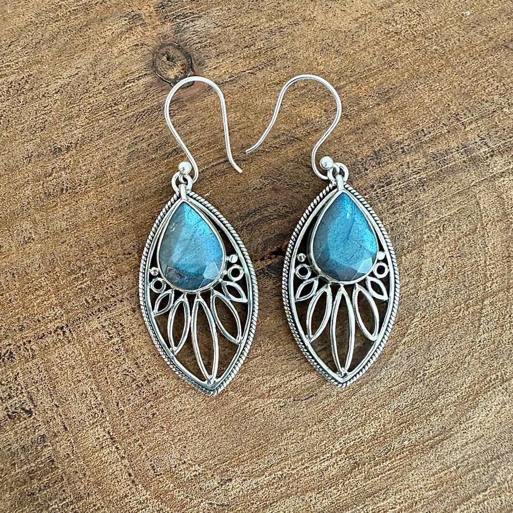 Labradorite Gemstone and Sterling Silver Earrings
